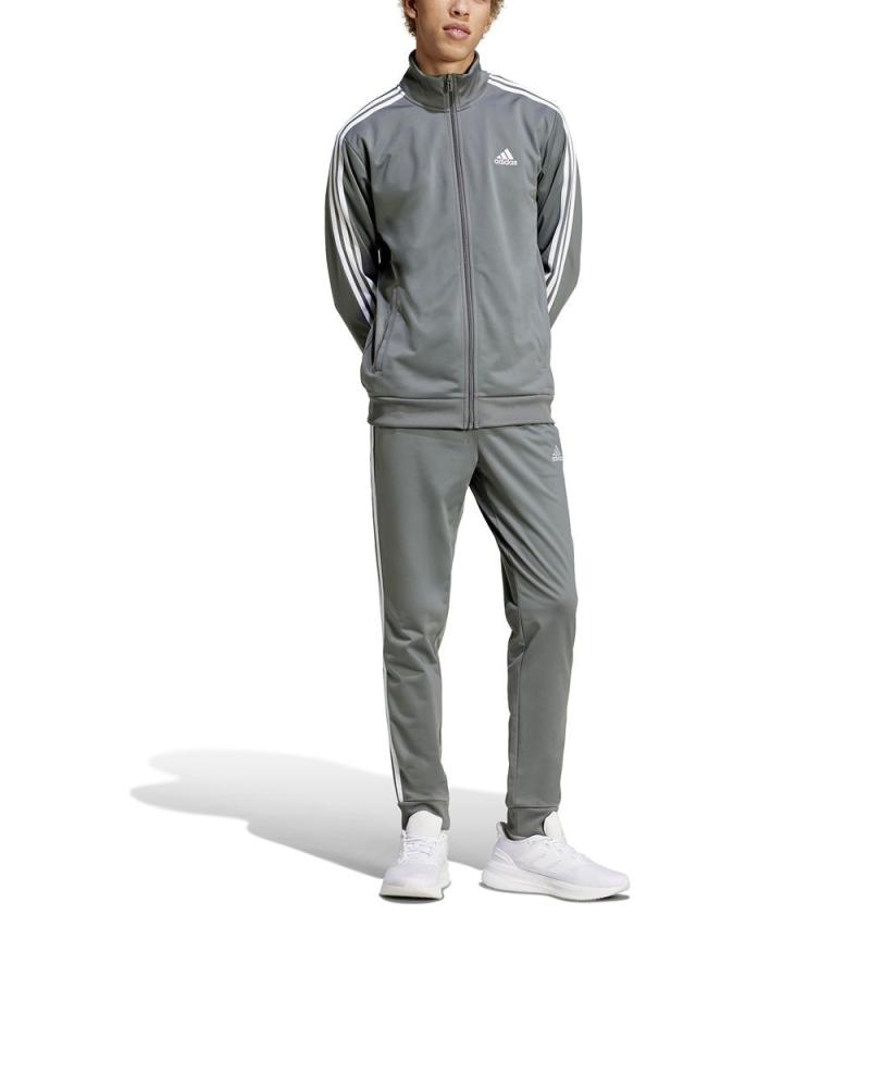  Tuta Intera Completa UOMO Adidas Basic 3-Stripes Tricot Grigio Silver 0