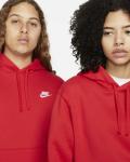  Felpa Cappuccio Hoodie UOMO Nike CLUB Sportswear Fleece Rosso Cotone Felpato 