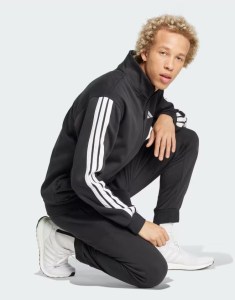  Tuta Intera Completa UOMO Adidas Basic 3-Stripes Fleece Nero Cotone Felpato 3
